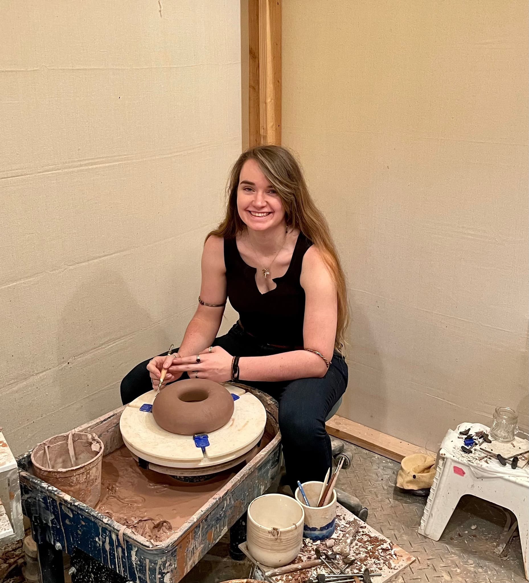 Kelly at the pottery wheel